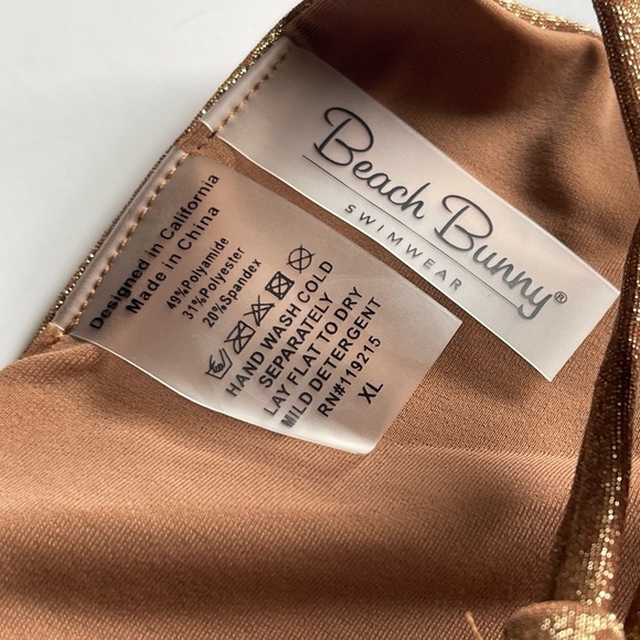 BEACH BUNNY RIVER TRI-RIVER Shimmering Brown Gold Bikini Top With Gold Charm - Picture 10 of 11